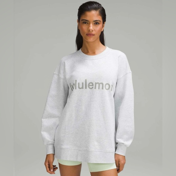 Lululemon Oversized Gray Logo Sweatshirt long sleeves crew neck sport lounge 16 - Picture 6 of 13
